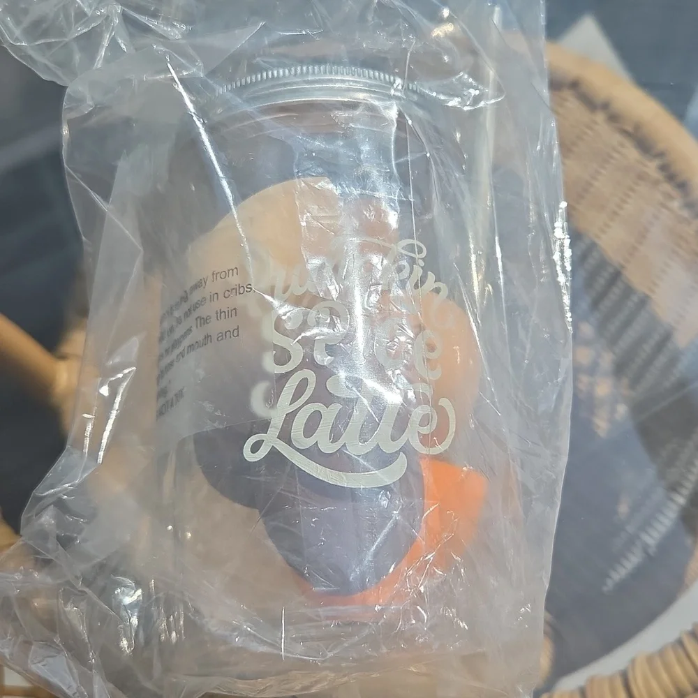 Pumpkin Spice Latte  Plastic Jar with Straw And Makeup Sponges